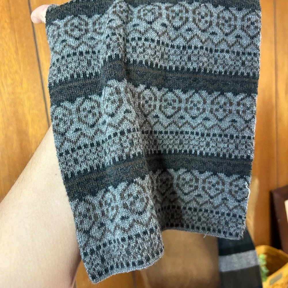 Mens Fair Isle‎ Knit Scarf Brown Gray Striped Geometric Winter Warm